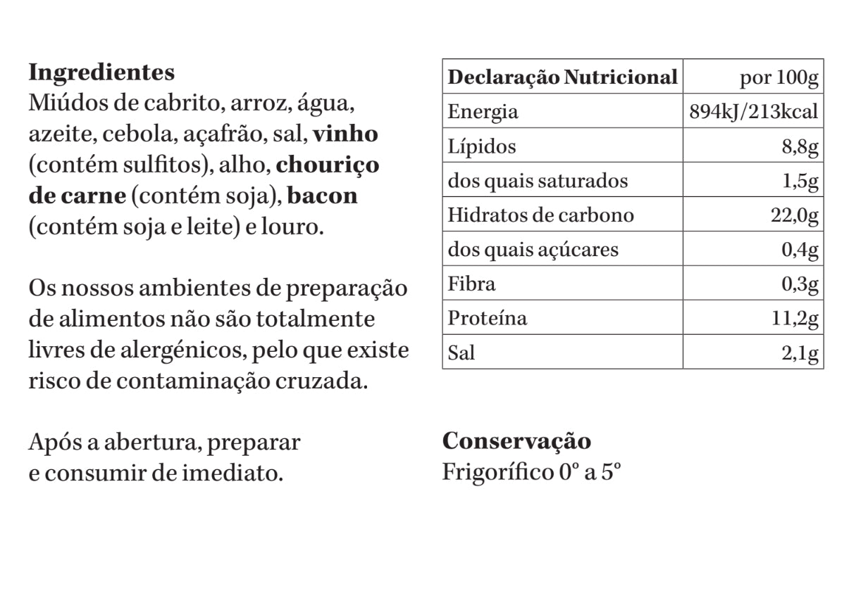 Arroz de Miúdos e Açafrão | refrigerado | 2-3 pax