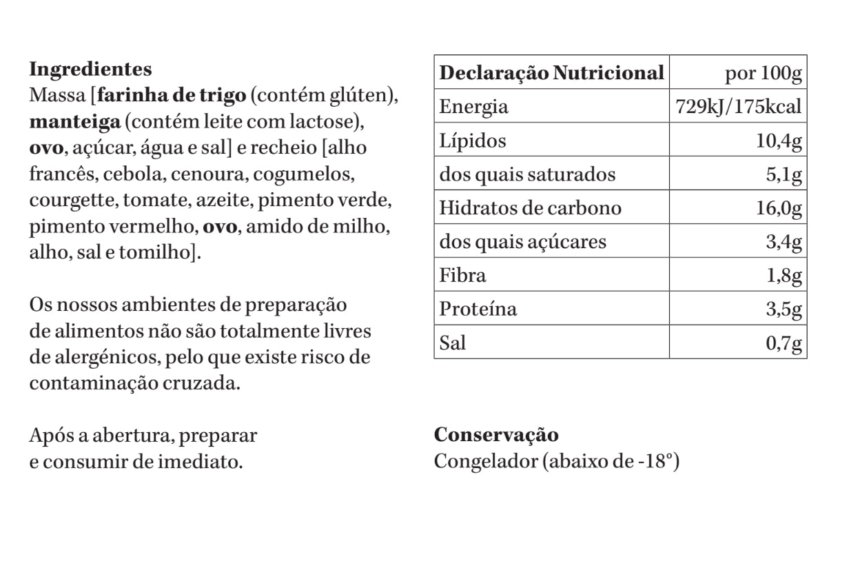 Tarte de Legumes | congelado | 650g | 4 pax