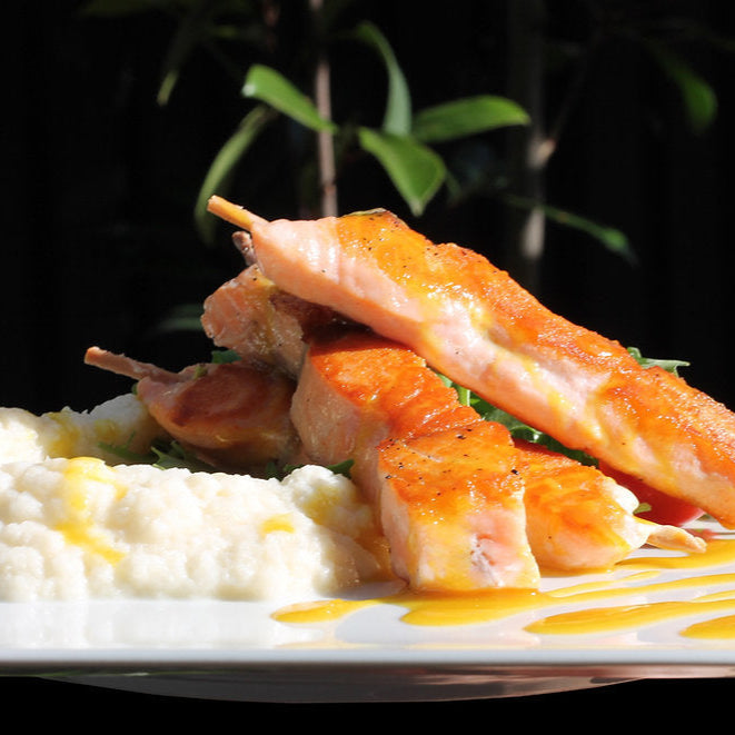 Espetadas de Salmão com Gengibre e Lima
