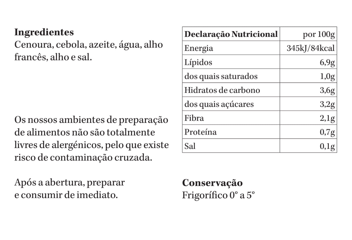 (vegan) Creme de Cenoura sem batata | refrigerado | 1-2 pax