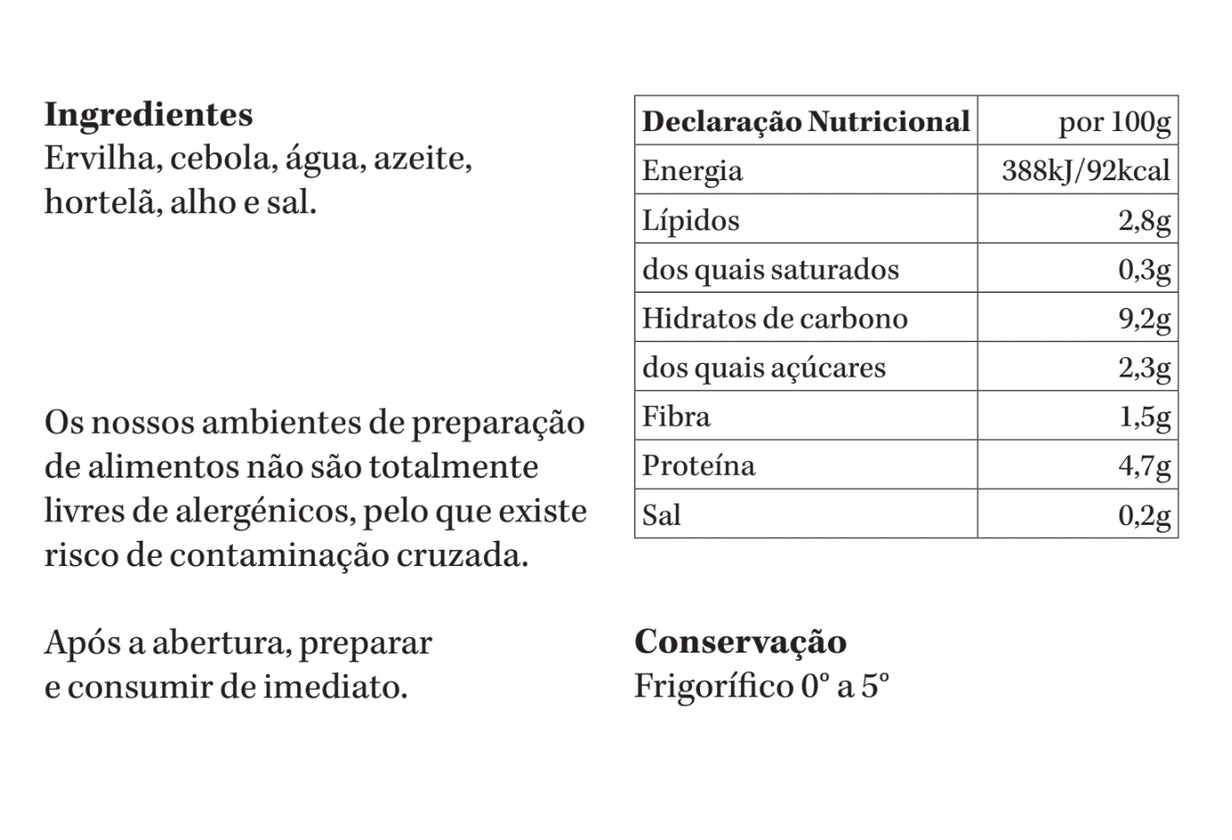 (vegan) Creme de Ervilhas e Hortelã sem batata | refrigerado | 1-2 pax
