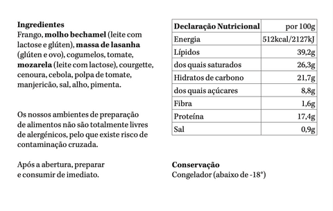 🛒 Lasanha de Frango | congelado | 400g | 1 pax
