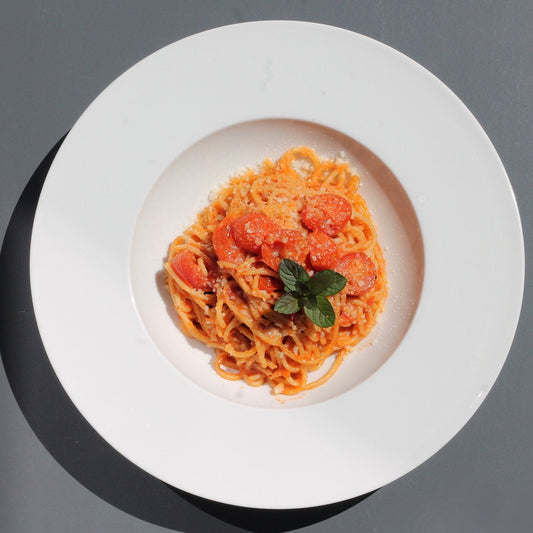 (v) Massa com Cherry, Molho Tomate e Parmesão